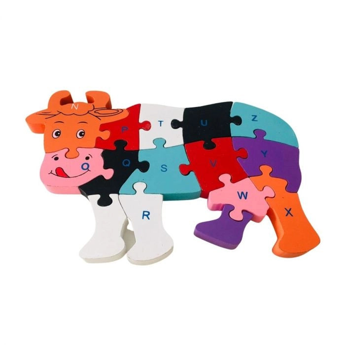 Wooden Cow Puzzle toy with Alphabets and Numbers (26 Pieces)