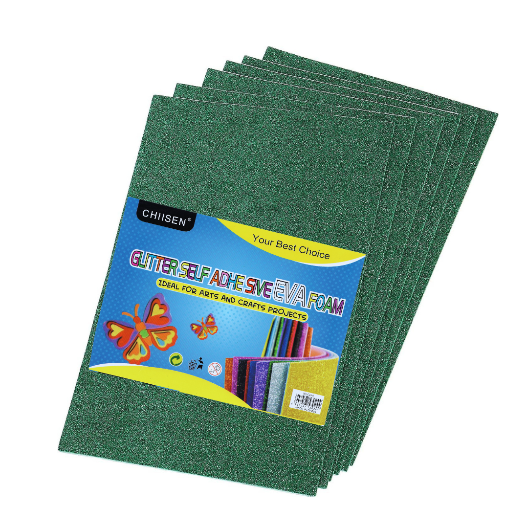 Glitter Self Adhesive Eva Foam  A3 sheets-Green