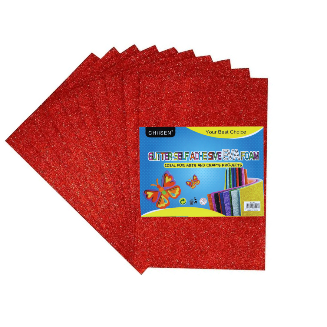 Glitter Self Adhesive Eva Foam A3 sheets-Red